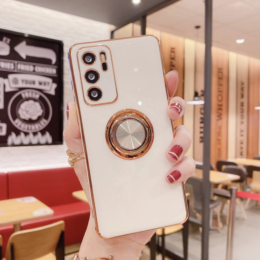 Huawei P40 Pro mobile phone case with integrated ring bracket in multiple colour options