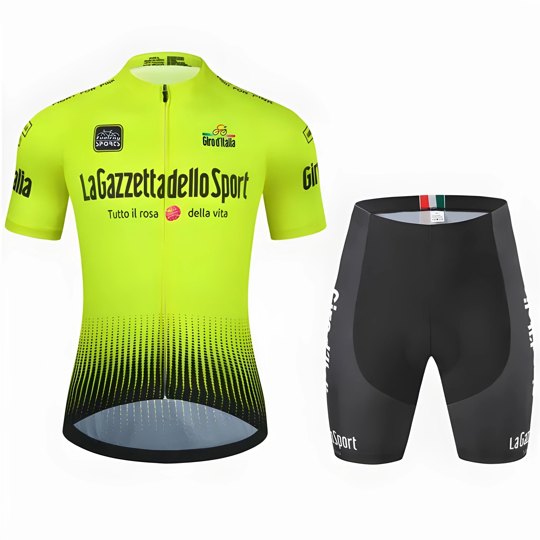 Unisex short sleeve cycling suit in breathable polyester for road biking, shown in a colour option.