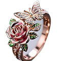 Adjustable alloy fairy style ring with butterfly design and colourful oil drip finish
