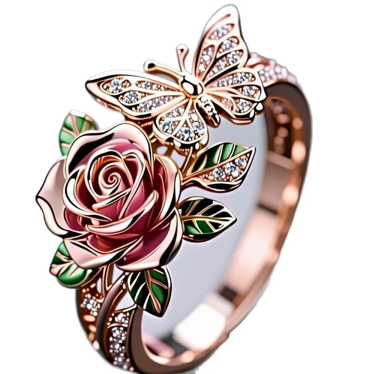 Adjustable alloy fairy style ring with butterfly design and colourful oil drip finish