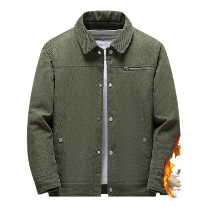 Winter Slim Retro Lapels Thick Corduroy Jacket in grey, black, khaki, and army green