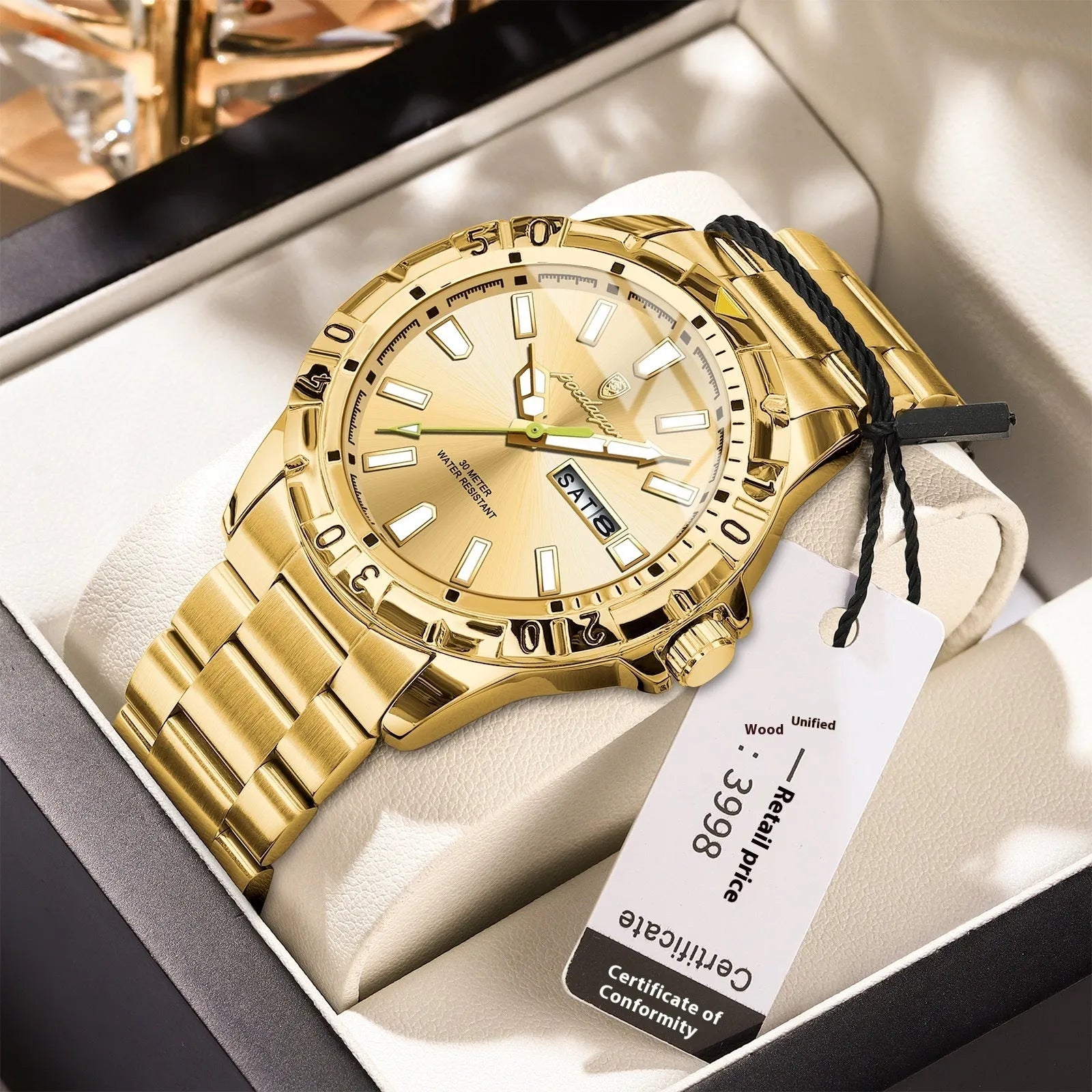 Swiss men's waterproof luminous watch with 6mm slim profile and steel band