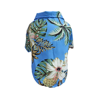 Breathable chiffon dog shirt with tropical pineapple and palm tree patterns