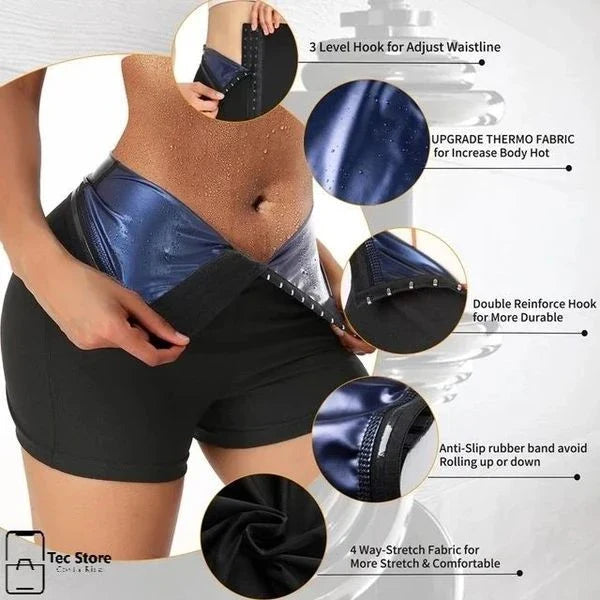 Neoprene slimming pants with waist trainer in silver and blue for fitness and shaping