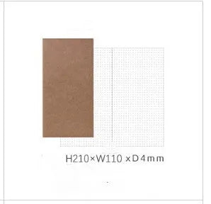 Travel cowhide diary refill inner core showing 11x21cm size and saddle stitch binding