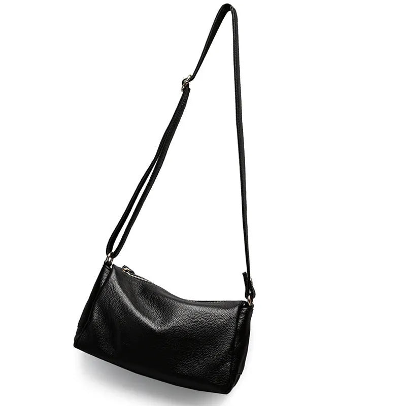 Women's soft genuine leather crossbody shoulder bag in horizontal square shape with strap and handle