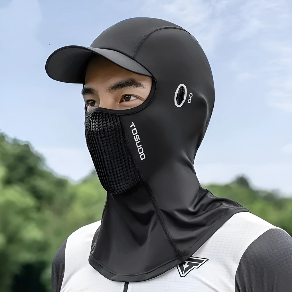 Ice silk sun-proof headgear with 3D sunshade in black, gray, and white for outdoor cycling mask