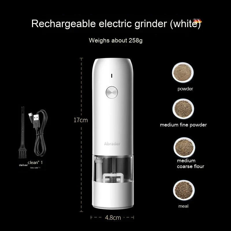 USB rechargeable electric pepper and salt grinder set with adjustable coarseness and LED light