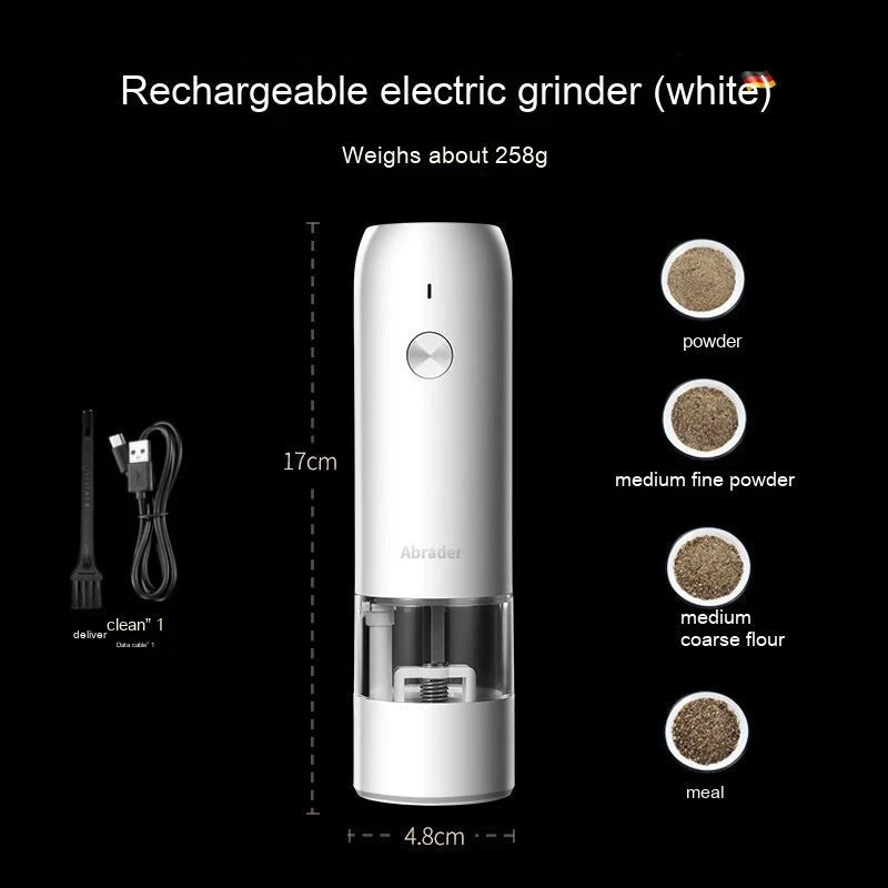 USB rechargeable electric pepper and salt grinder set with adjustable coarseness and LED light
