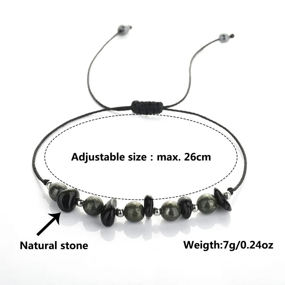 Black garnet stone beaded bracelet with original gravel design and moon element