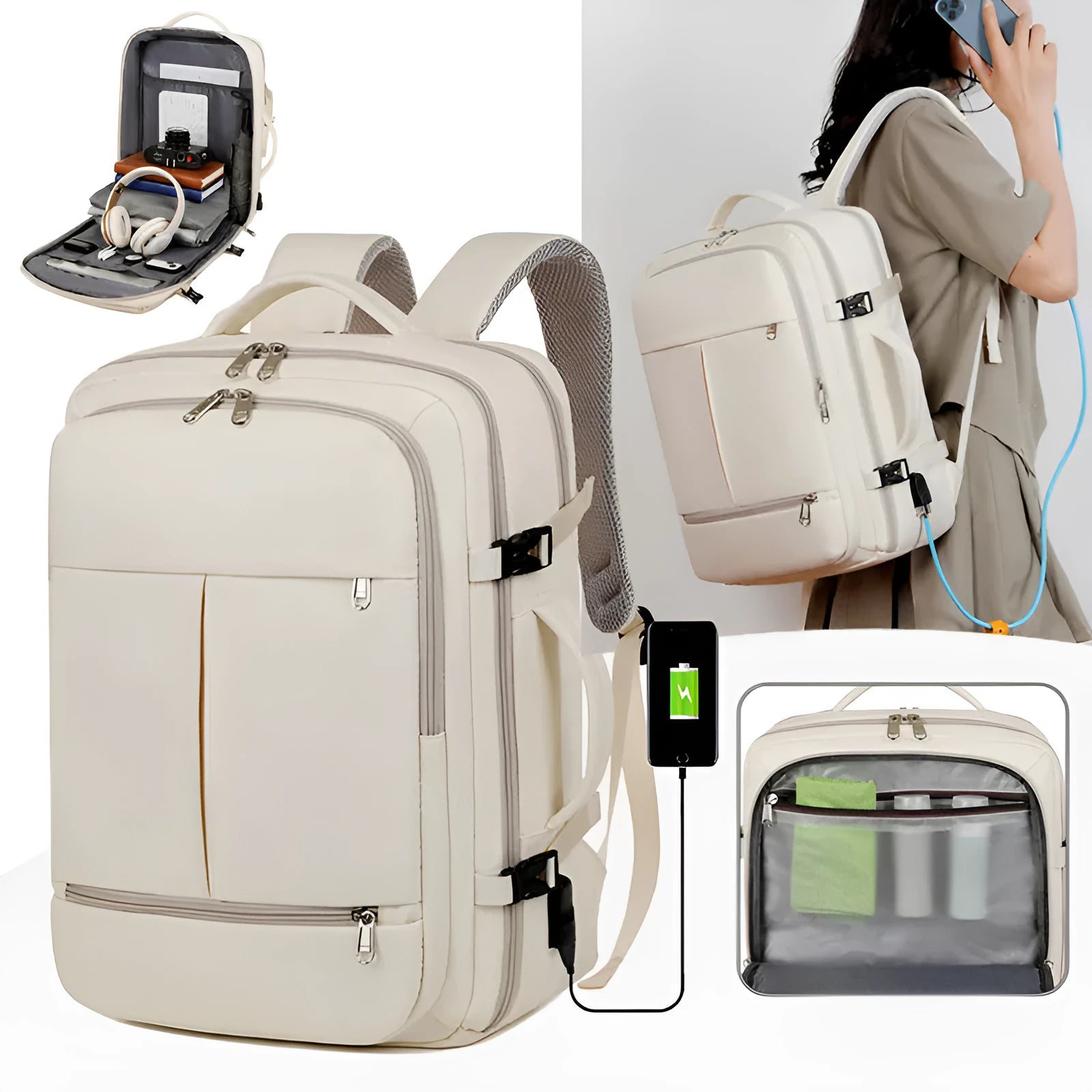 Waterproof Oxford cloth laptop backpack with multiple pockets for 15.6-inch computers