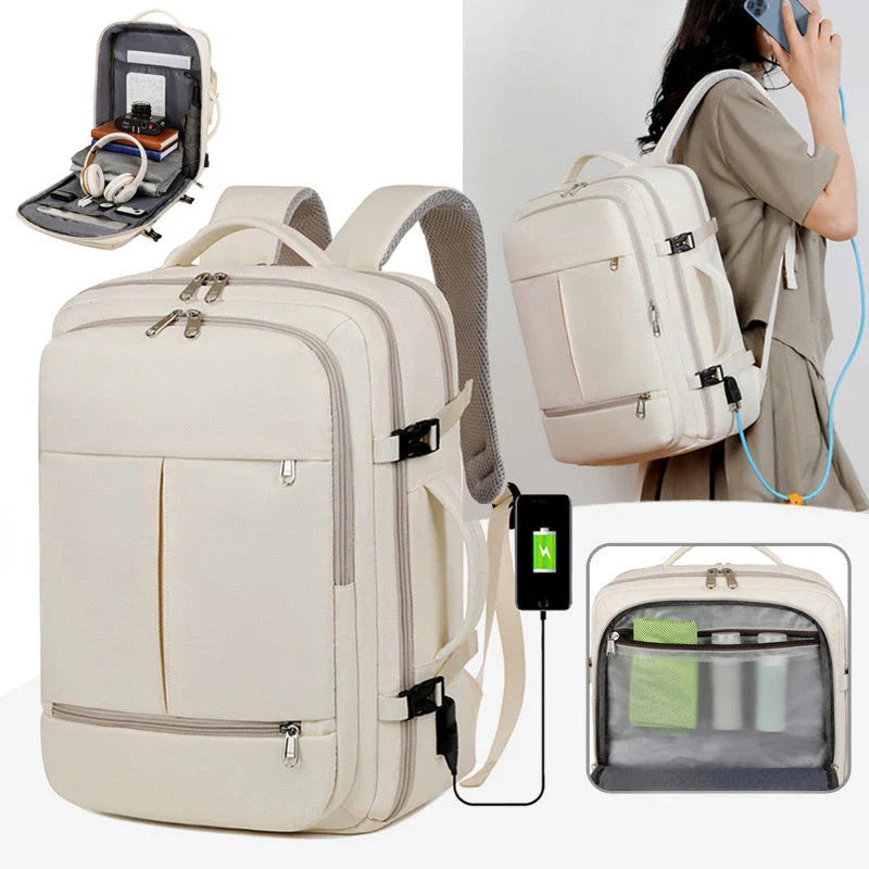 Premium backpack with multiple pockets and zippers, suitable for business professionals and travelers