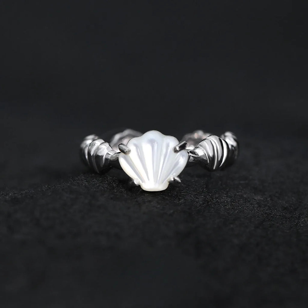 Silver adjustable shell tiger eye ring for women with electroplated finish