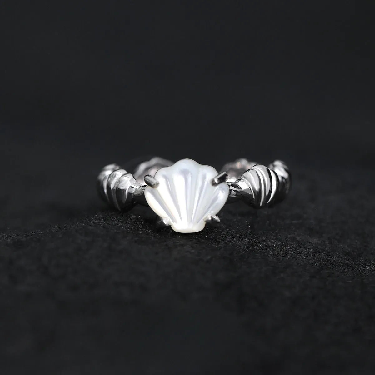 Silver adjustable shell tiger eye ring for women with electroplated finish