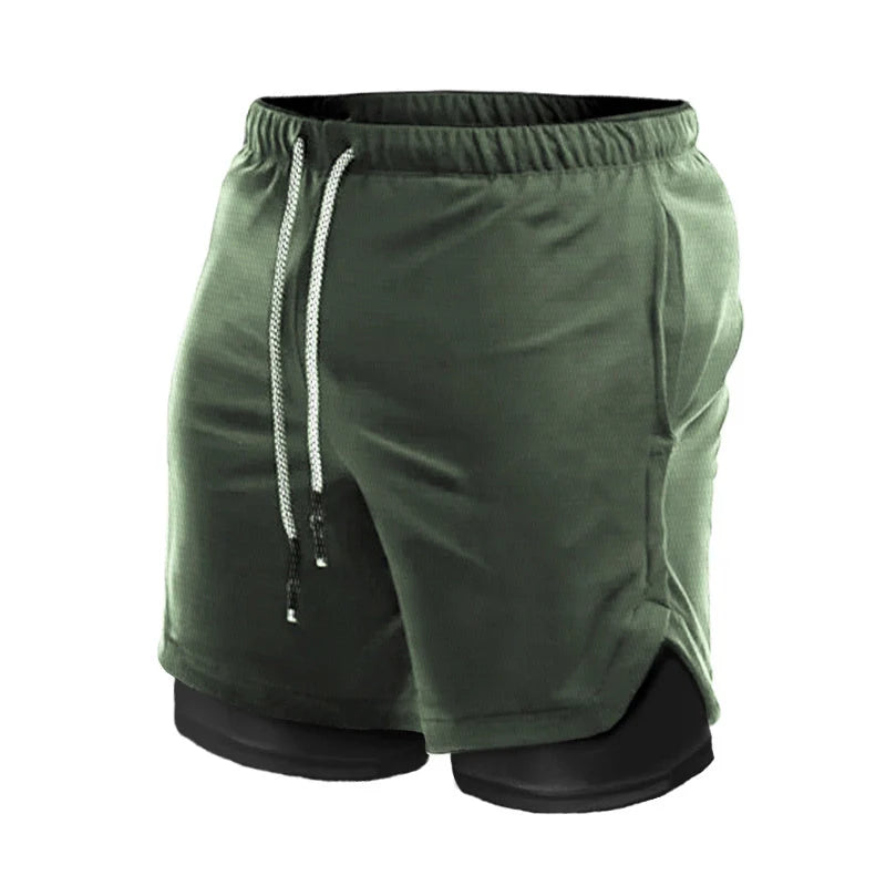 Men's quick-dry nylon sports shorts with double-layer design for running and fitness