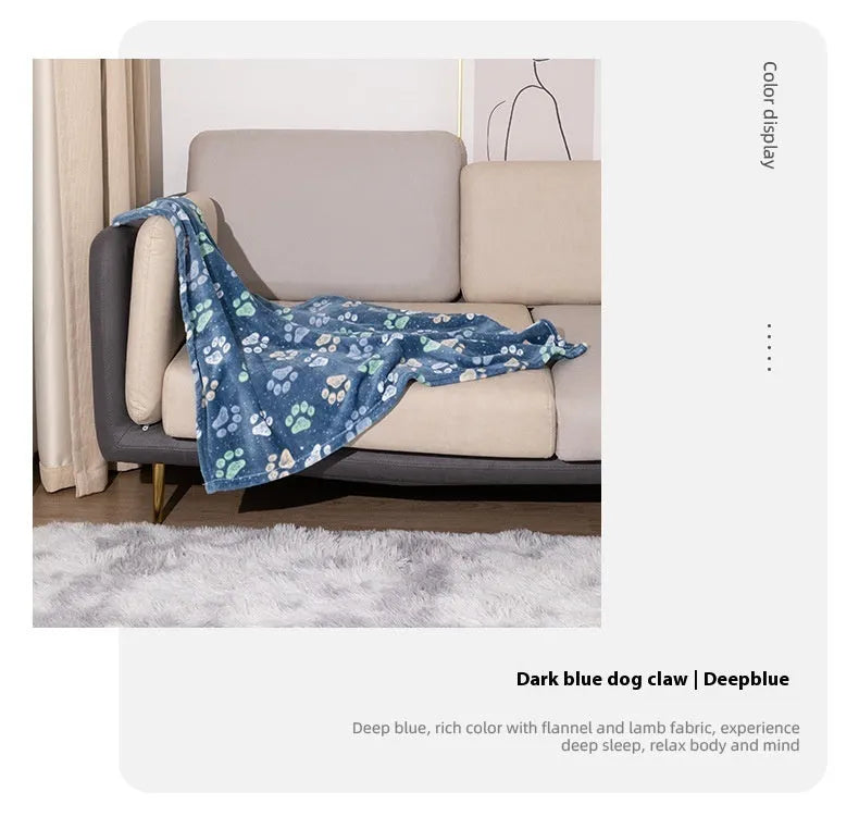 Blue Dog cartoon pattern pet blanket showing double-sided flannel texture and 100x120cm size