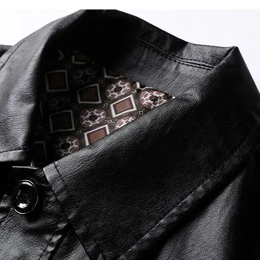 Autumn Korean-style leather jacket in black polyester, front view, sizes M to 4XL