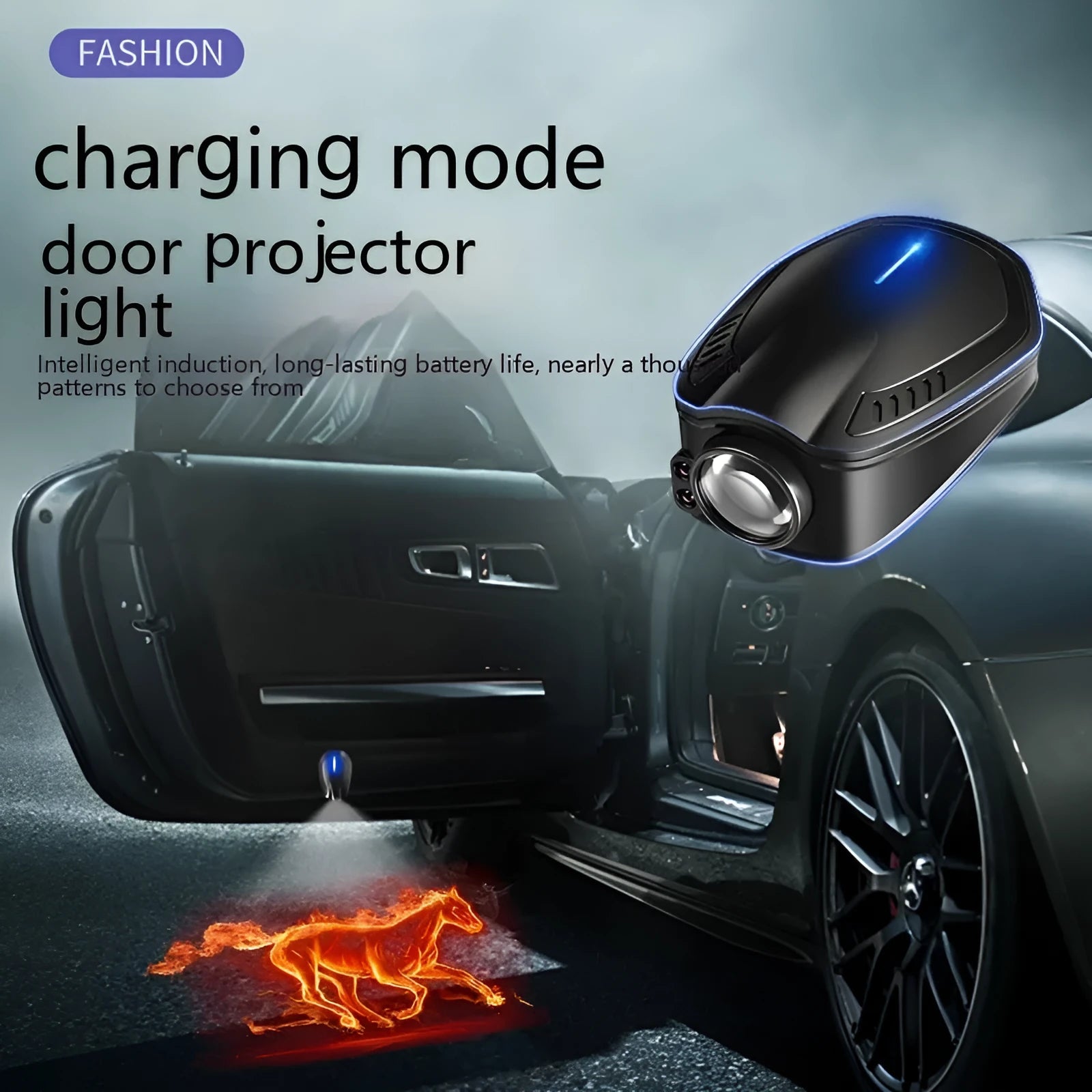 Black F2 rechargeable wireless car welcome light with magnetic installation for automatic door illumination