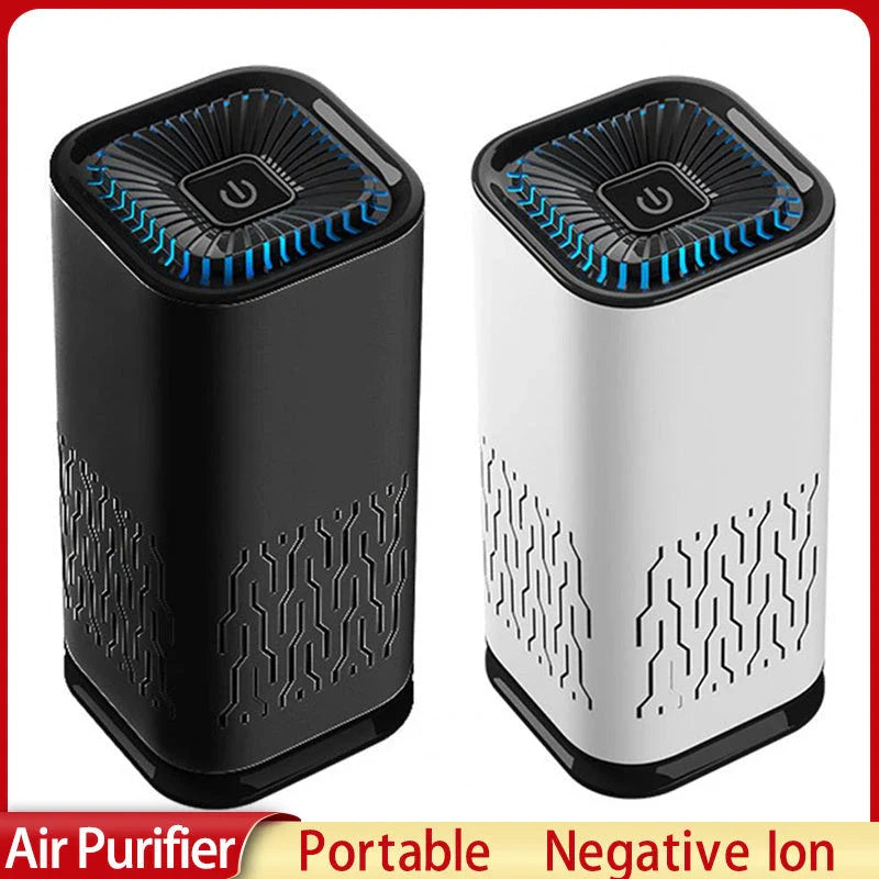 Compact car air purifier with negative ion technology for removing dust, pollen, pet dander, and smoke from vehicle's interior