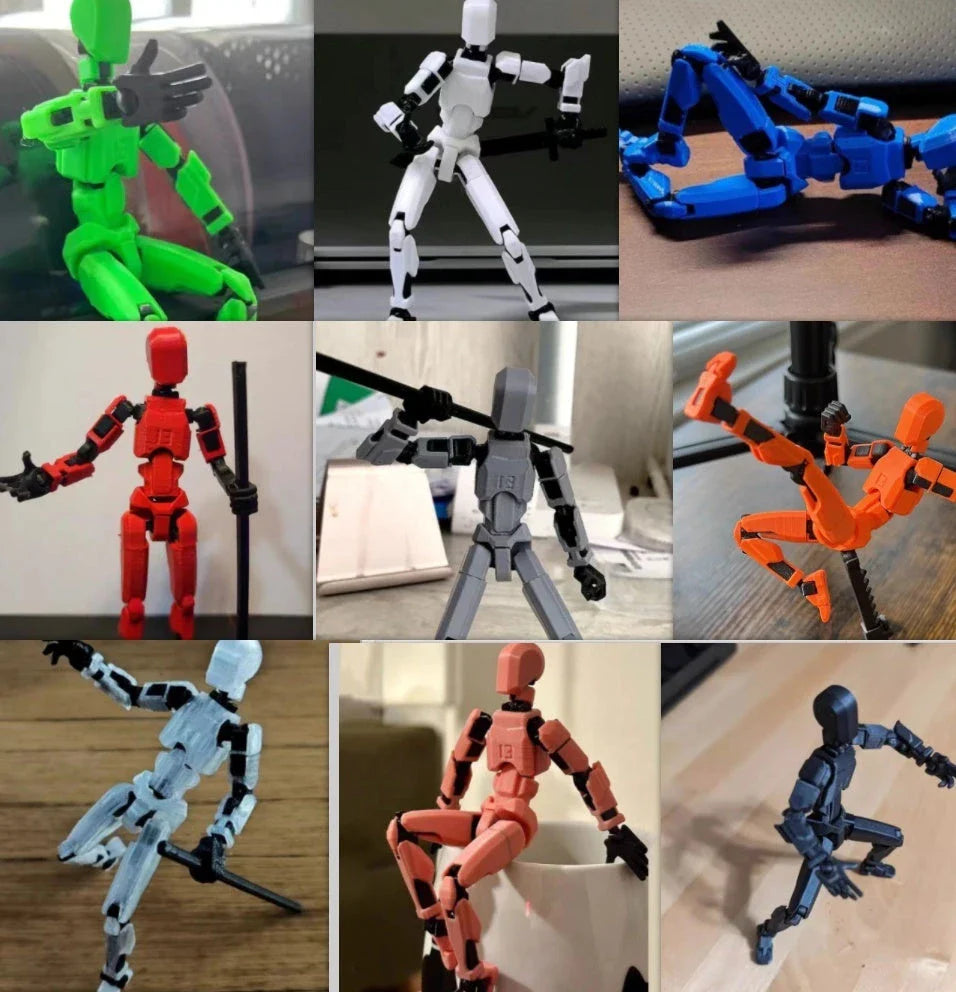 Customizable 3D printed robot mannequin with posable joints for creative expression, illustration, desk decor, and unique gifting.