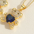Copper micro inlaid zircon bear love gem necklace in green on adjustable chain for women