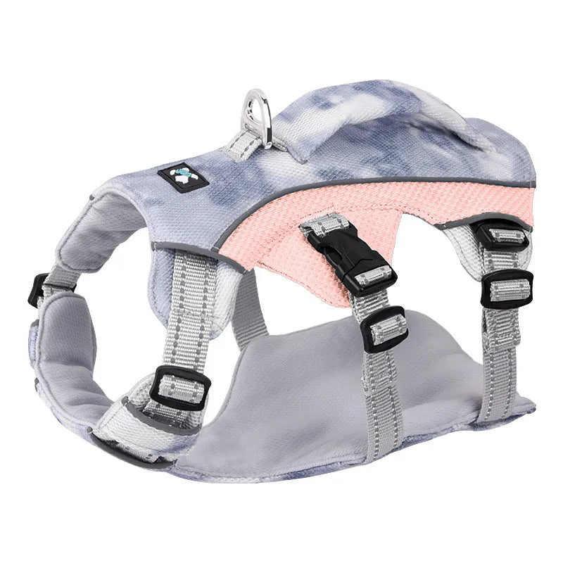 Reflective lightweight blue pet cooling chest strap harness for dogs