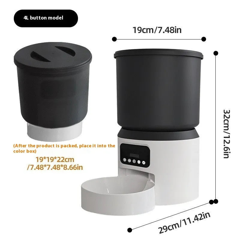 4-litre smart pet feeder with smartphone app showing remote control and video feed.