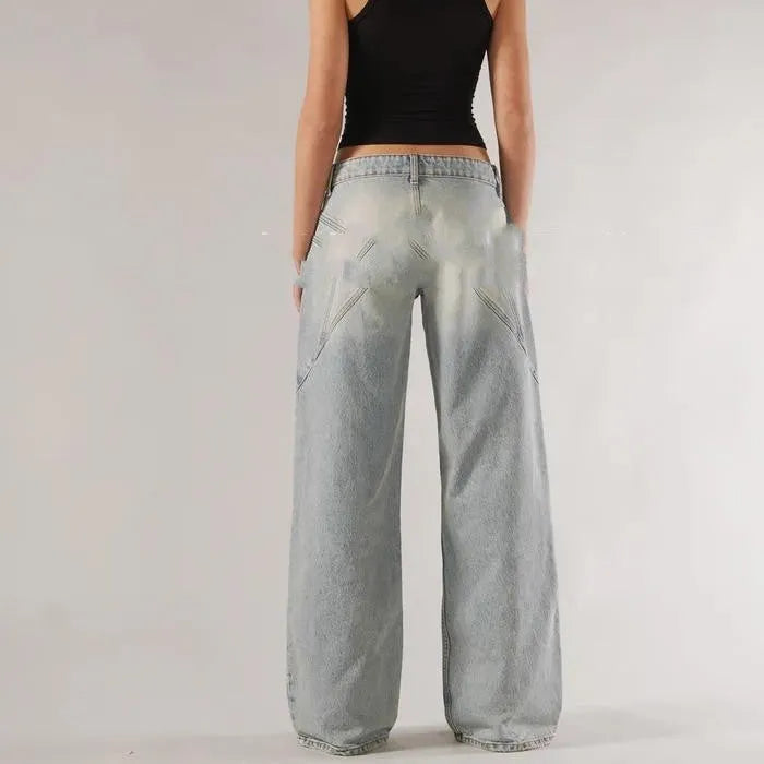 Loose straight wide leg mop trousers in cotton with low waist design