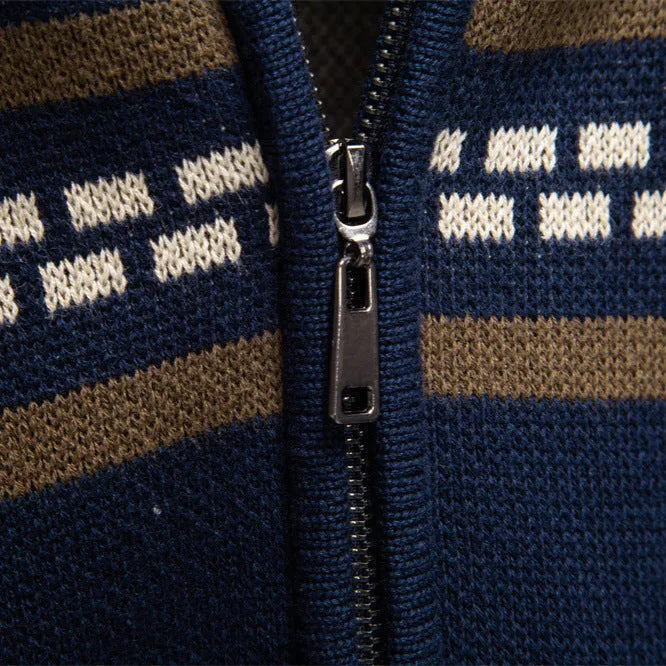 Men's cotton knitted zipper jacket in slim fit, available in army green, dark blue, and apricot colours