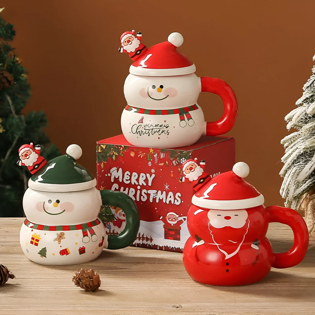 Christmas ceramic cartoon snowman large-capacity water cup 400ml in round shape