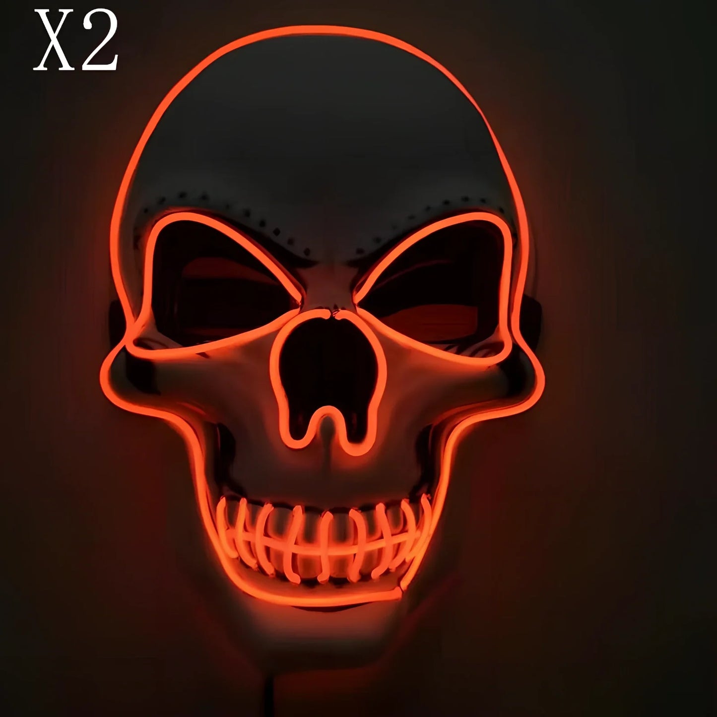 LED illuminated skull Halloween mask with adjustable strap and multiple light settings