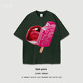 Loose fit heavy washed cotton T-shirt with a cartoon print, shown in multiple colour options.