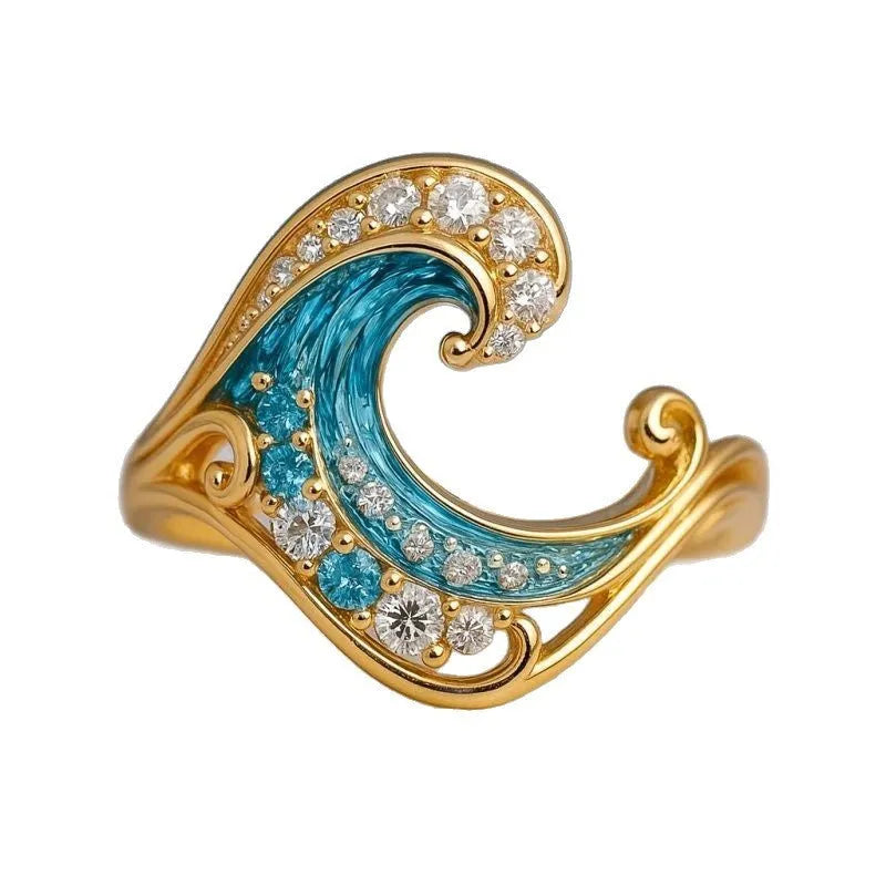 Gold colour zinc alloy ring with spray design and micro inlay treatment