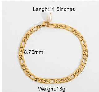 18K gold plated stainless steel anklet with 29.5cm chain and 8.75mm width
