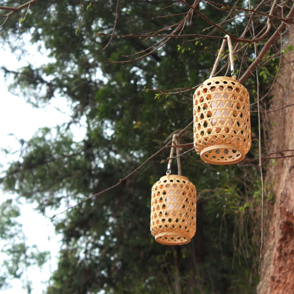 Solar imitation bamboo lantern outdoor decorative light plastic IP44 with liner
