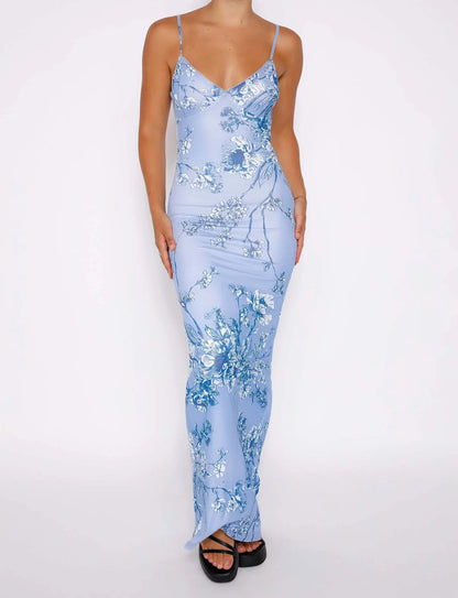Y2K Slim Flowers Printing Slip Dress for Women - Summer Beach Wear in various colours