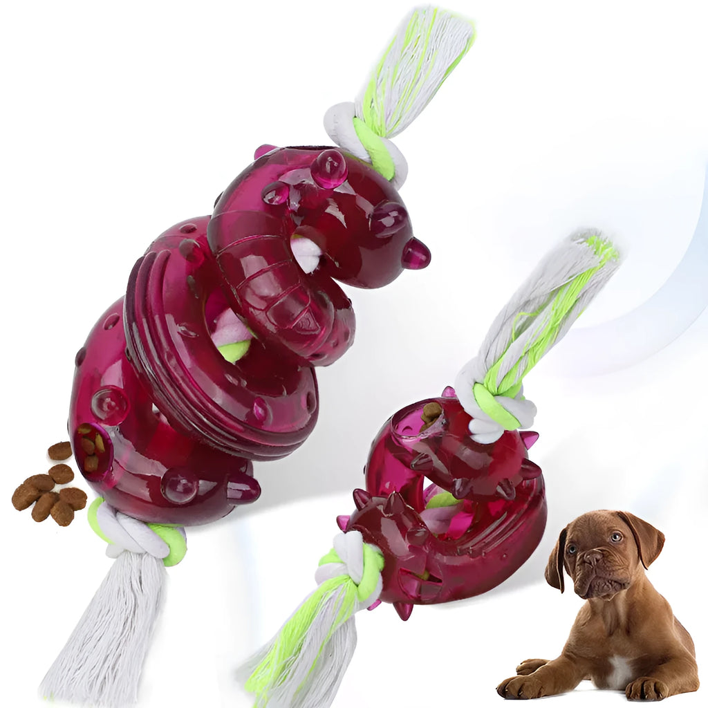 Dog bite leakage toy made of TPR and cotton rope in large size 300x95x85 mm for medium to large dogs