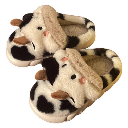 Women's Kawaii Cow Slippers with plush lining and non-slip sole