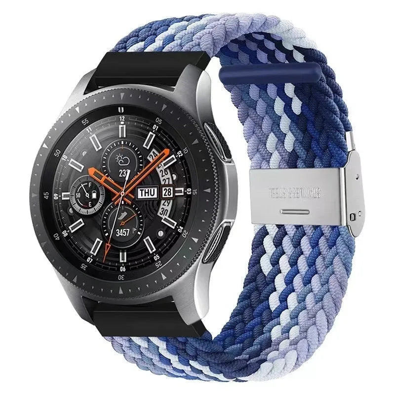 Woven nylon watchband in black with straight buckle closure for Samsung watches, 20mm or 22mm lug width