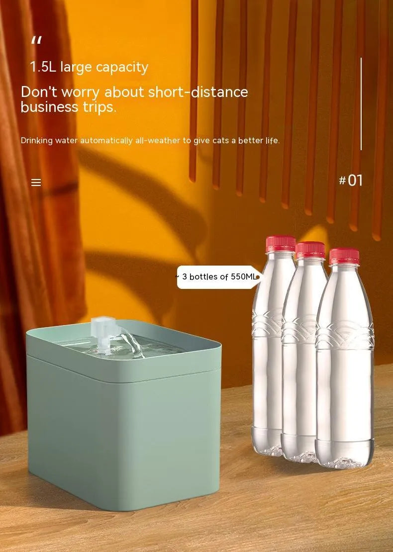 Pet water dispenser live water filter cat water fountain plastic blue green USB powered 16x11.5x12.5 cm