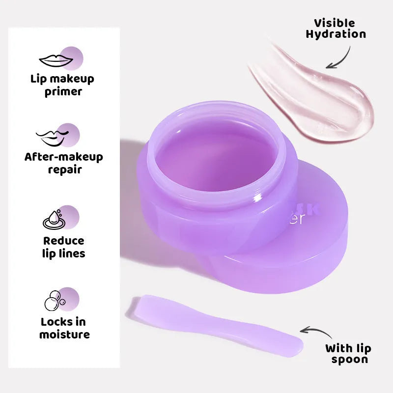 Box containing a 10ml exfoliating lip balm tube and a metal lip scraper tool.