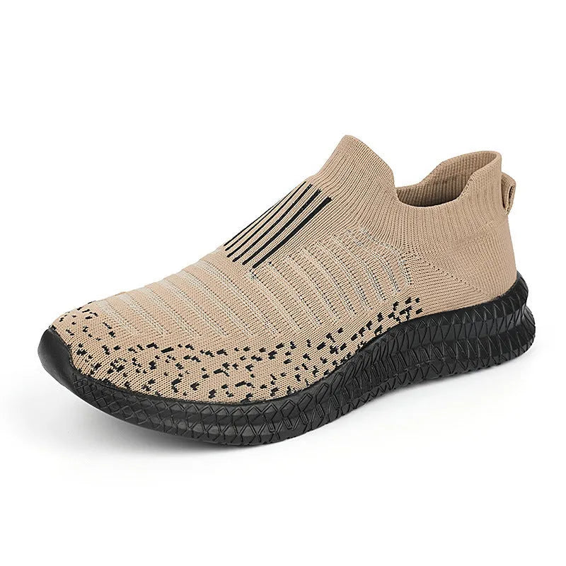 Men's mesh sneakers breathable non-slip EVA sole solid colour car stitching flat heel spring casual shoes