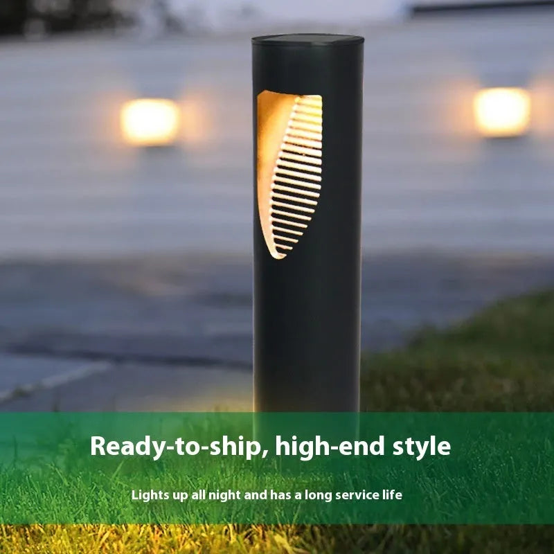 Black solar garden light with geometric design and IP44 waterproof rating for outdoor decoration