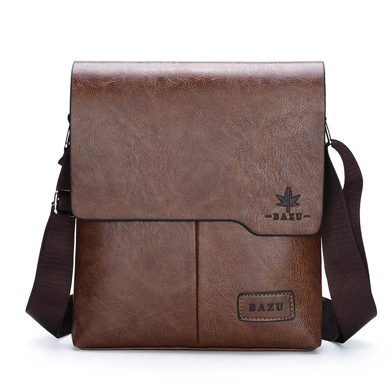 Vertical men's casual PU leather backpack in solid colour with letter print for business commute