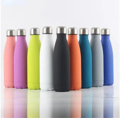 Insulated stainless steel water bottle with rubber painted surface in various colours