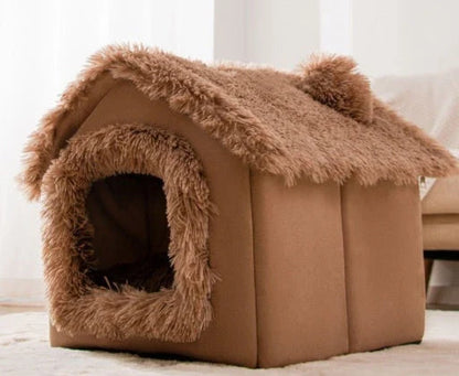 Cozy Pet Cave: Foldable plush dog house with warm removable cushion in various color options