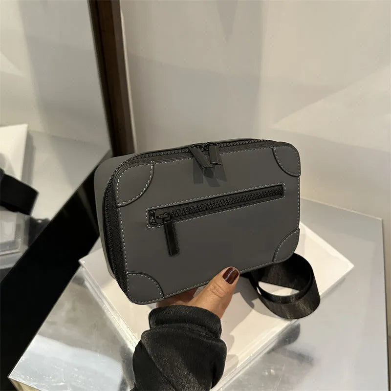 Square PU leather women's crossbody bag with single strap and sewing line details