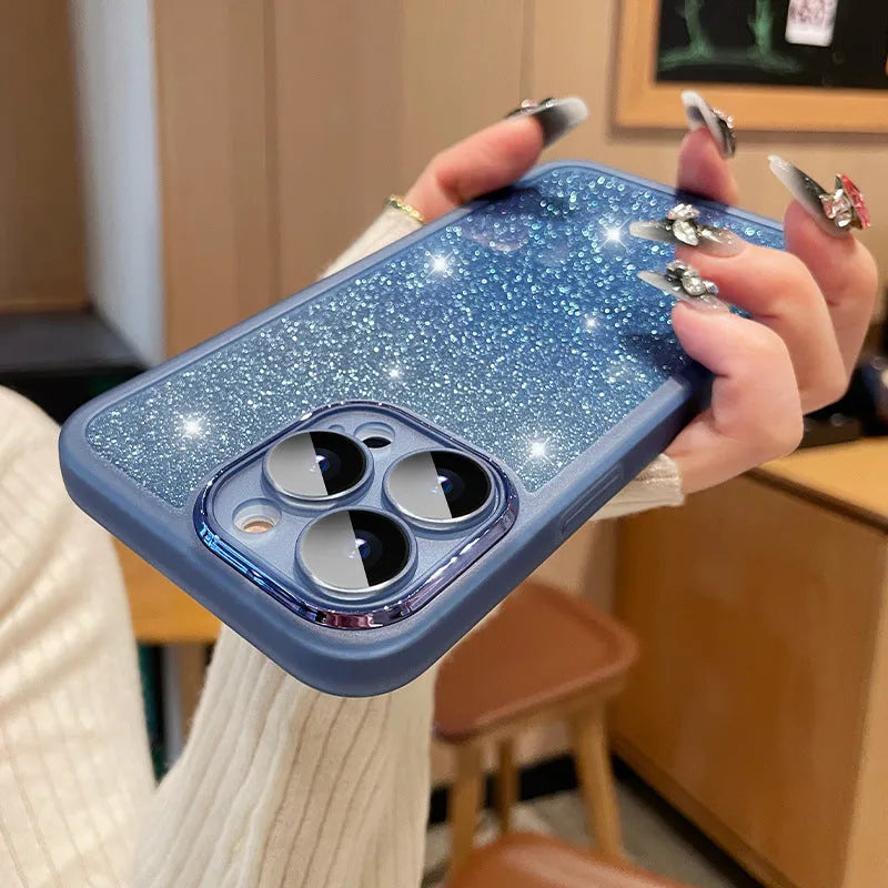 Ultra-thin transparent glitter phone case for iPhone with magnetic suction and multi-colour gradient finish.