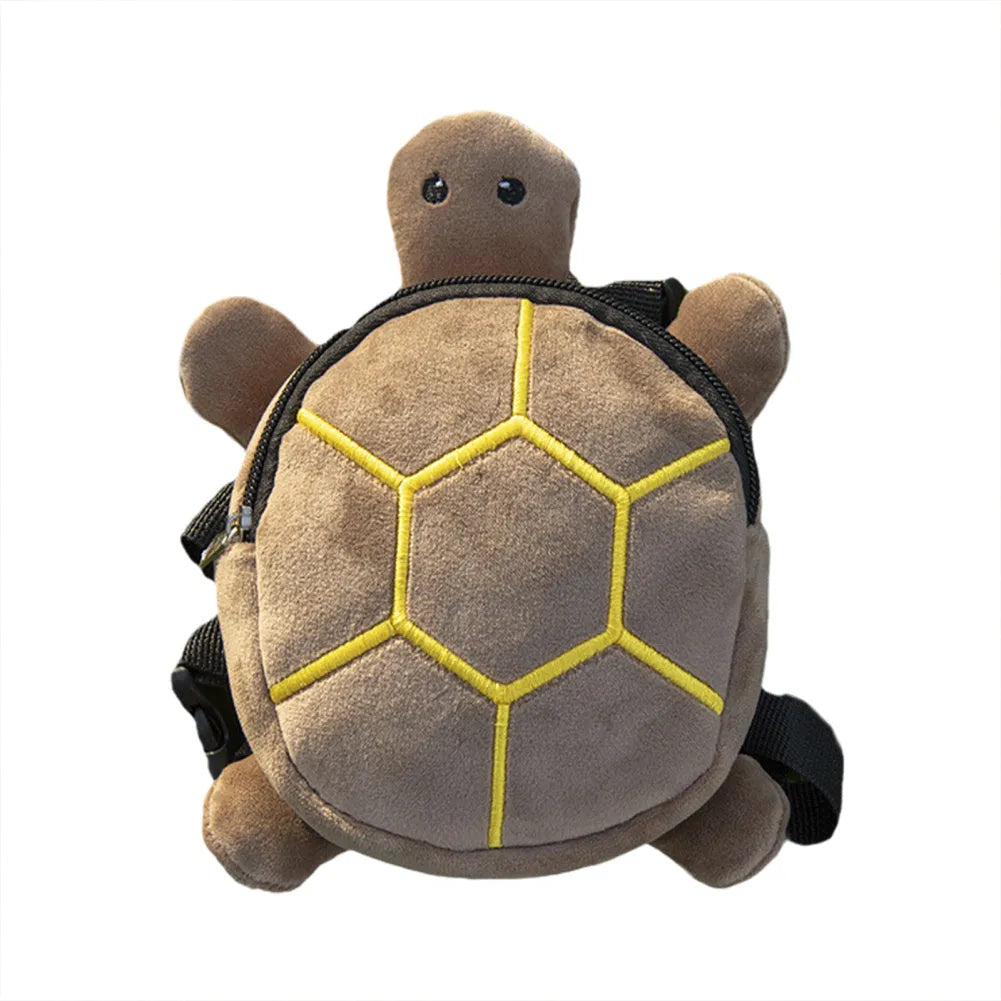 Brown turtle-shaped dog backpack harness vest with metal zipper for pet transportation