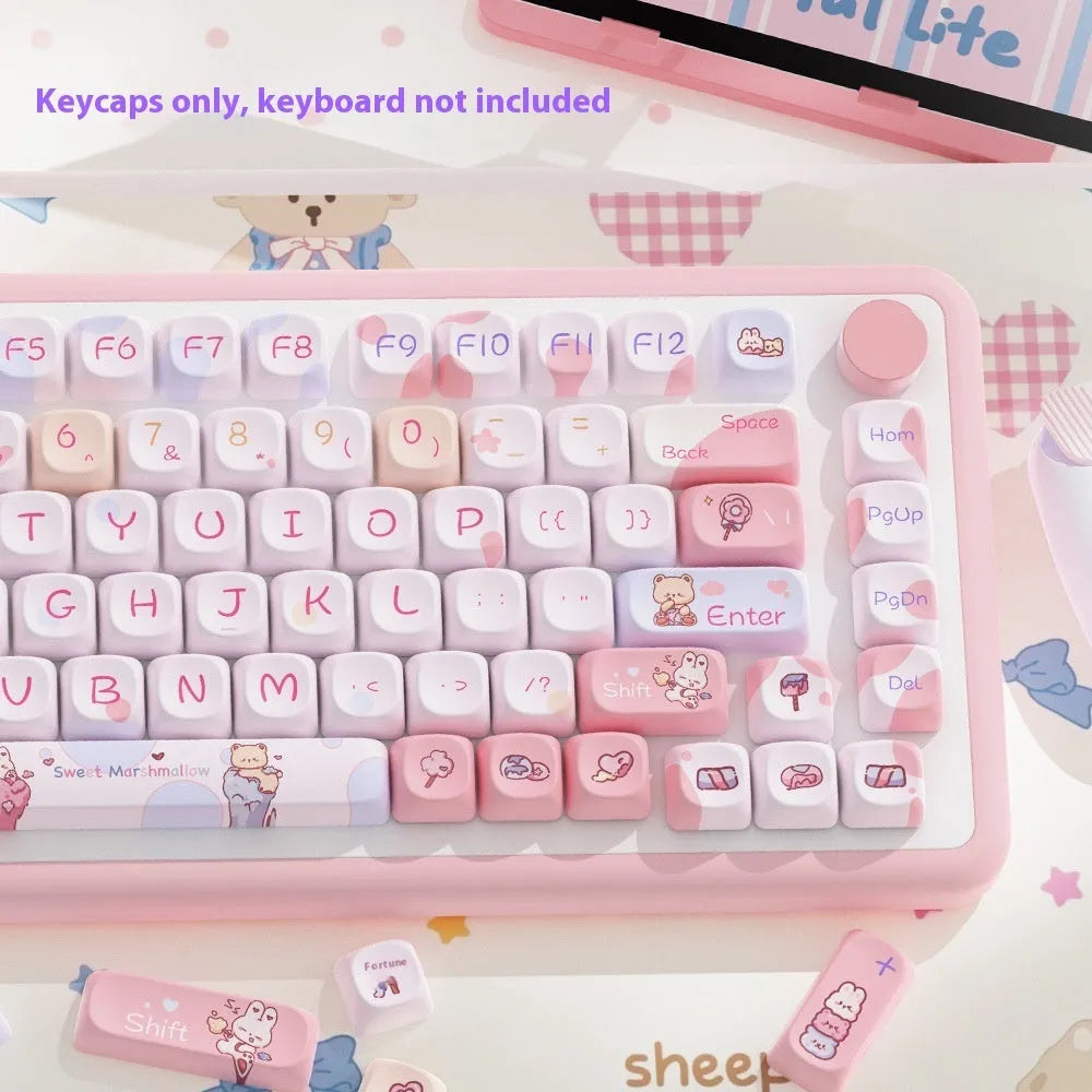 112-key five-sided sublimation Moa profile PBT mechanical keyboard keycap set in sweet cotton candy colour, boxed
